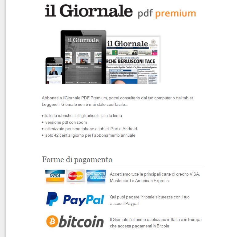 Il Giornale in bitcoin